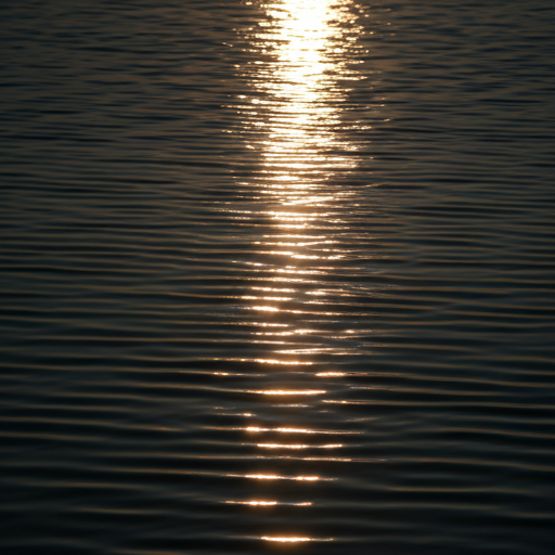 Macro detail of dark water ripples with subtle silvery highlights reflecting the moon at night